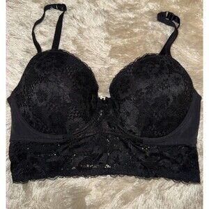 Adored by Adore Me Payal Black Lace Longline Bustier Corset Bra Top 36D Goth